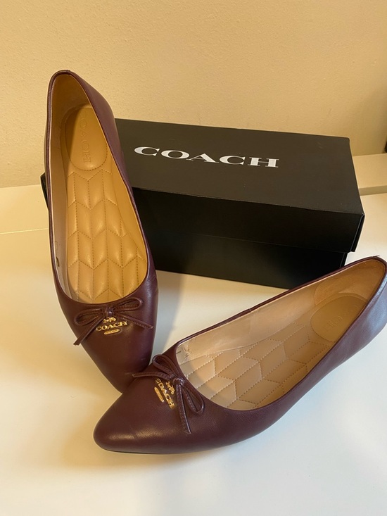 Coach Shoes - Coach Women's Burgundy Leather Pointed-toe Ballet Flats with Bow Accent